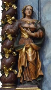 1707 - Détail du retable du Rosaire avec Sainte Agathe portant ses seins sur un plateau - Église Saint-François-de-Sales - Annecy