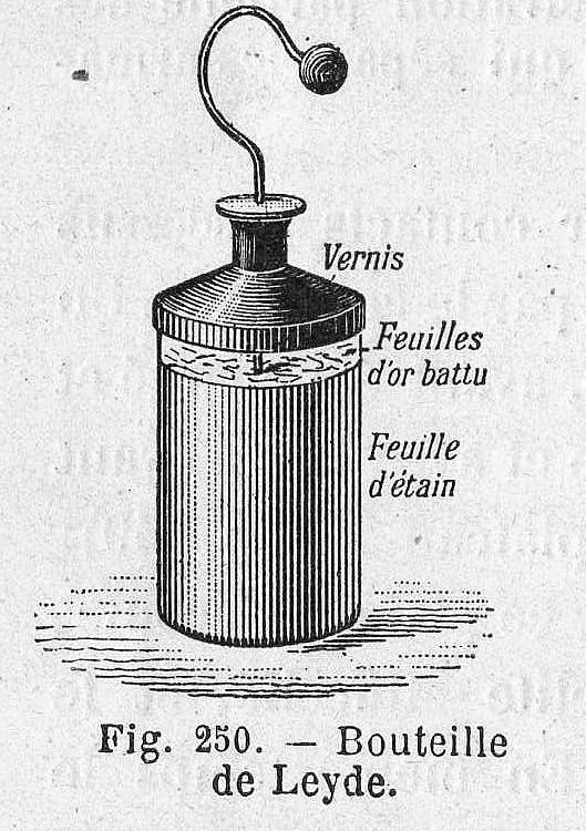 Bouteille de Leyde - L. Margat-l'Huillier (1904) Leçons de Physique; Éditions Vuibert et Nony