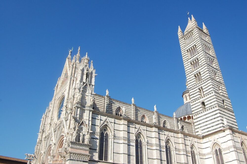 En revanche des touches de polychromie avec du vert et du rose à Sienne (Italie) - Cathédrale Notre-Dame-de-l'Assomption