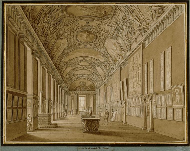 Constant Bourgeois - Galerie d'Apollon au Louvre avec l'exposition des dessins - 1802 (?) Musée du Louvre - INV. 29455