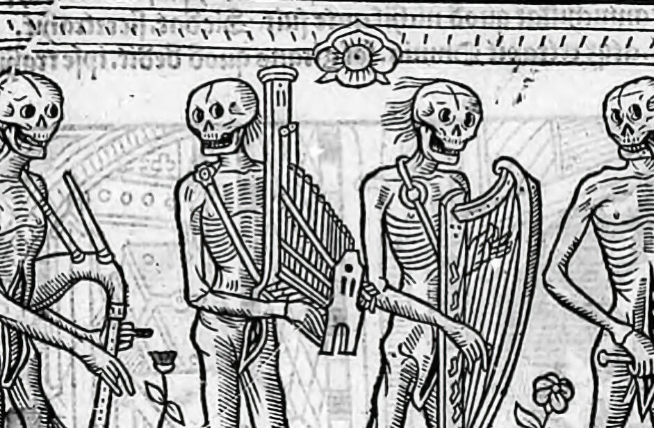 Danse macabre-squelettes musiciens