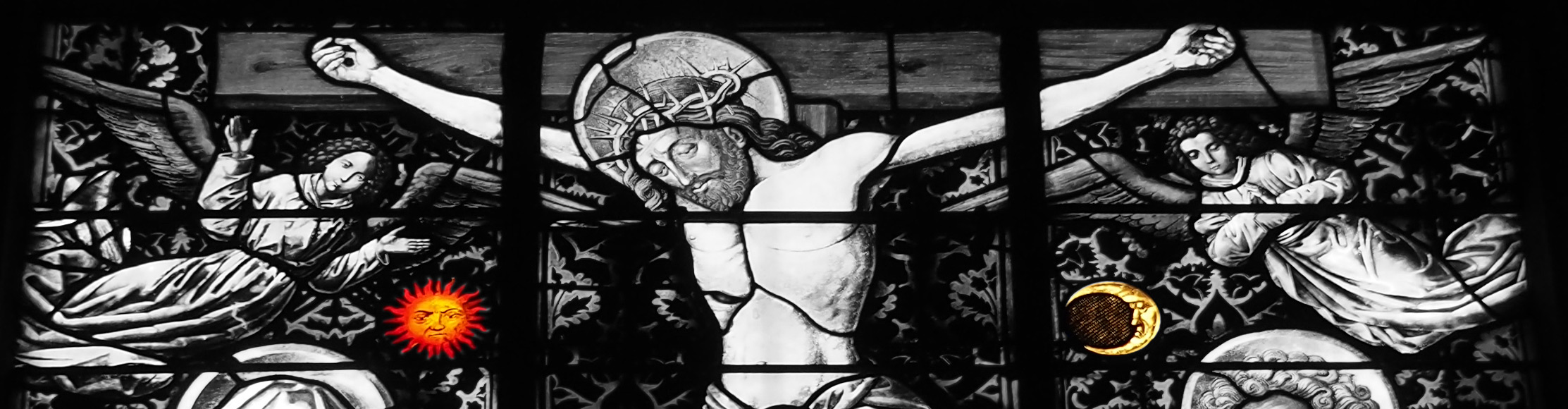 Détails - vitrail de la crucifixion - église Saints-Pierre-et-Paul - Obernai