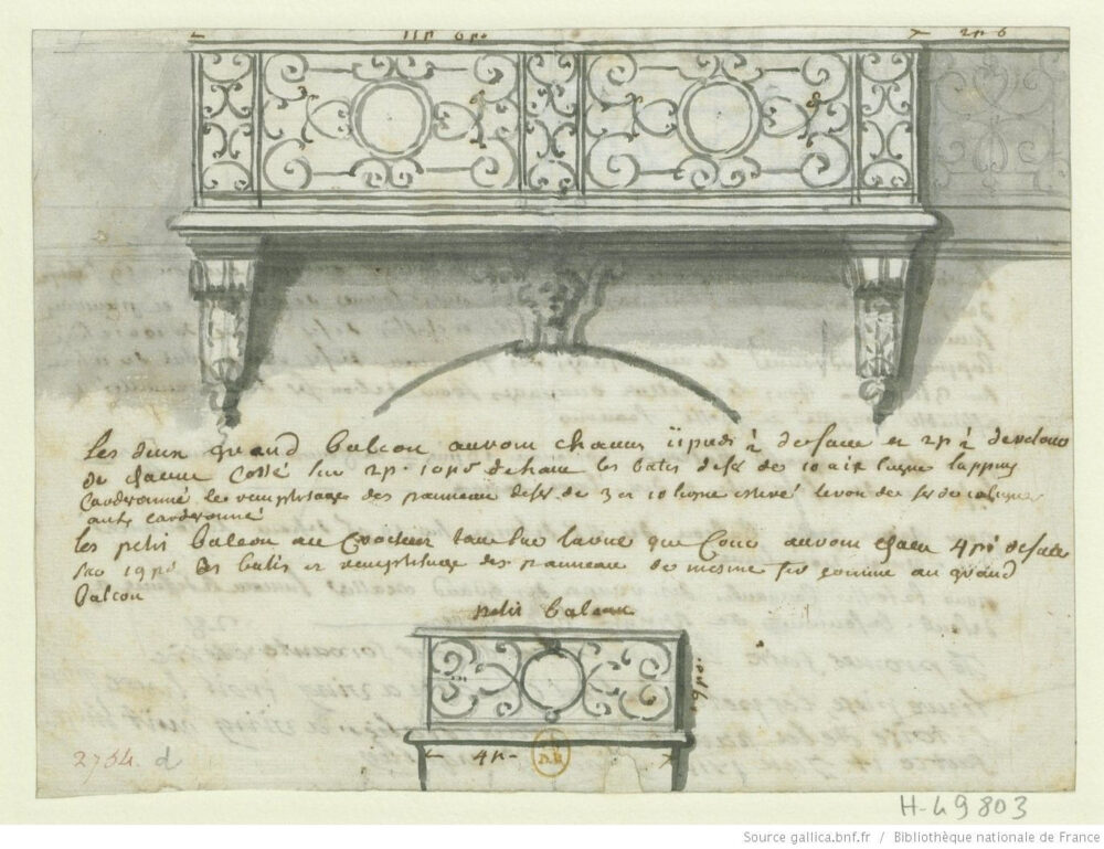 1718 - [Six dessins de balcons et de rampes pour l'Hôtel de Robert de Cotte, rue du Bac] [dessin] - Gallica/BNF
