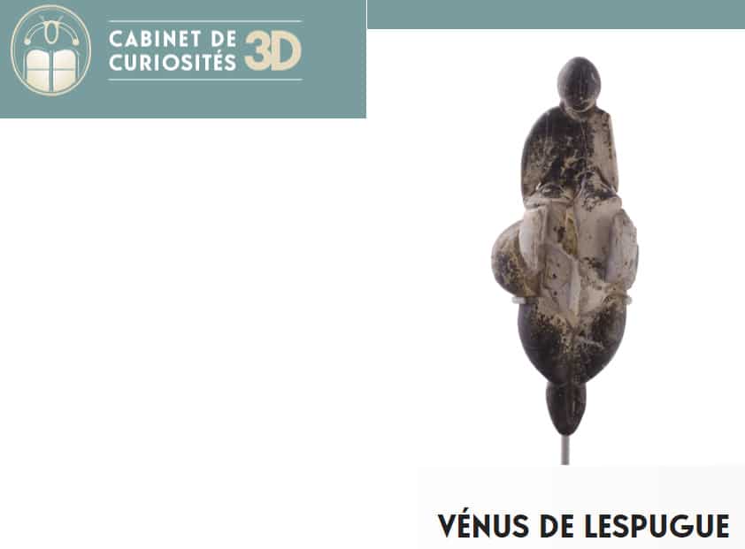 catpure d'écran du site cabinet 3D du MNHN- Statuette dite "Vénus de Lespugue" sculptée dans de l'ivoire de mamouth entre -32000 et -22000. Pour en savoir plus et découvrir un des nombreux modèles 3D de ses collections que le museum d'histoire naturelle vous permet de manipuler en ligne, il vous suffit de cliquer sur l'image :)